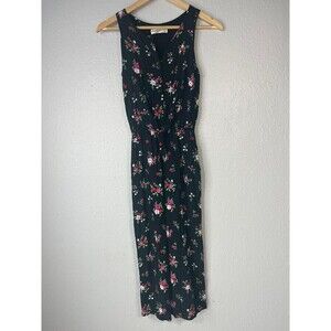 Abercrombie Kids Pants Jumpsuit Girl Sz 11 12 Yrs Floral Black Pockets Visco N44